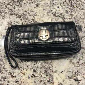 Kate Spade black Croc-Embossed Clutch with Turn Lock